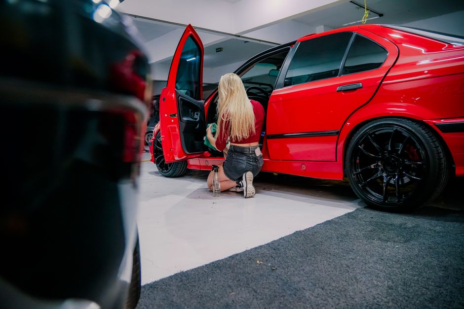 Professional cleaning and detailing of a luxury car interior